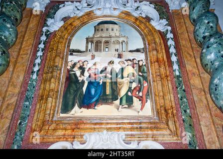 Kopie des Gemäldes 'Hochzeit der Jungfrau' von Rafaello Sanzio (1504), Kirche San Francesco, Città di Castello, Oberes Tibertal, Umbrien, Italien Stockfoto