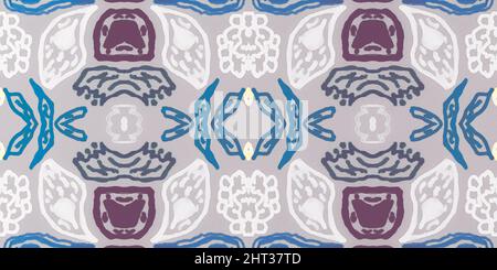 Abstraktes Folk-Ornament. Nahtloses Ethno-Design. Aquarell Blume Hintergrund. Stockfoto