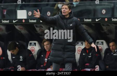 Frankfurt, Deutschland. 26. Feb, 2022. firo : 26.. Februar 2022, Fuvuball, 1.Bundesliga, Saison 2021/2022, Eintracht Frankfurt - FC Bayern Mvºnchen Trainer: Oliver Glasner, Geste Kredit: dpa/Alamy Live News Stockfoto