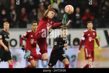 Frankfurt, Deutschland. 26. Feb, 2022. firo: 26.. Februar 2022, Fuvuball, 1.Bundesliga, Saison 2021/2022, Eintracht Frankfurt - FC Bayern Mvºnchen Individual Action, Joshua Kimmich Credit: dpa/Alamy Live News Stockfoto