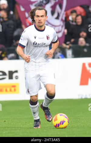 Salerno, Italien. 26.. Februar 2022. Arthur Theate (FC Bologna) während der Serie Ein Spiel zwischen den USA. Salernitana 1919 und FC Bologna und im Stadio Arechi. Endergebnis: 1-1 (Bild: © Agostino Gemito/Pacific Press via ZUMA Press Wire) Quelle: ZUMA Press, Inc./Alamy Live News Stockfoto