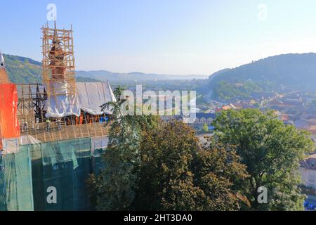 Stadtbild von Sighisoara Schäßburg von oben in Rumänien Stockfoto