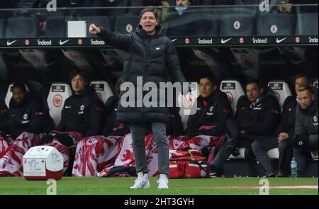 Frankfurt, Deutschland. 26. Feb, 2022. firo : 26.. Februar 2022, Fuvuball, 1. Bundesliga, Saison 2021/2022, Eintracht Frankfurt - FC Bayern Mvºnchen Trainer: Oliver Glasner Credit: dpa/Alamy Live News Stockfoto