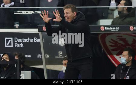 Frankfurt, Deutschland. 26. Feb, 2022. firo: 26.. Februar 2022, Fuvuball, 1.Bundesliga, Saison 2021/2022, Eintracht Frankfurt - FC Bayern Mvºnchen Jubilation, Trainer Julian Nagelsmann Credit: dpa/Alamy Live News Stockfoto