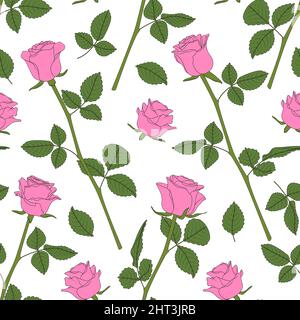 Nahtloses Muster mit rosa Rosen. Vektor farbigen floralen Hintergrund. Stock Vektor