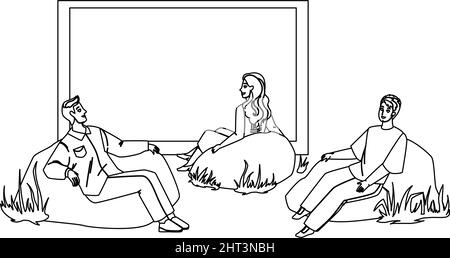 Outdoor Cinema Movie Genießen Sie Menschen Zusammen Vector Stock Vektor