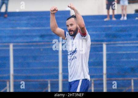 Curitiba, Brasilien. 26.. Februar 2022. PR - Curitiba - 02/26/2022 - PARANAENSE 2022, PARANA CLUBE X UNIAO - Union-Spieler Sato feiert sein Tor während eines Spiels gegen Parana Clube im Vila Capanema Stadion für die Paranaense Meisterschaft 2022. Foto: Gabriel Machado/AGIF/Sipa USA Quelle: SIPA USA/Alamy Live News Stockfoto