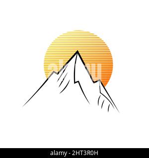 Sonnenaufgang in den Bergen. Abstraktes Firmenlogo. Vektorgrafik. Camping-Symbol Stock Vektor