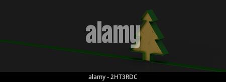 Eine Illustration eines minimalistischen weihnachtsbaums aus dem jahr 3D auf schwarzem Hintergrund Stockfoto