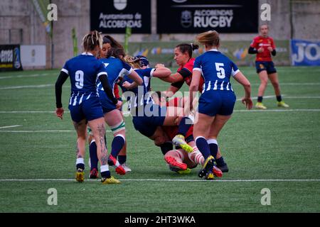 Alcobendas, Spanien. 26.. Februar 2022. Rugby Europe Women´s Championship 2022 - Spanien gegen Russland. Die Rugby Europe Championship ist der Top Level Rugby Europe Women Senior Wettbewerb. Las Terrazas Stadium, Alcobendas, Spanien. Kredit: EnriquePSans / Alamy Live Nachrichten Stockfoto