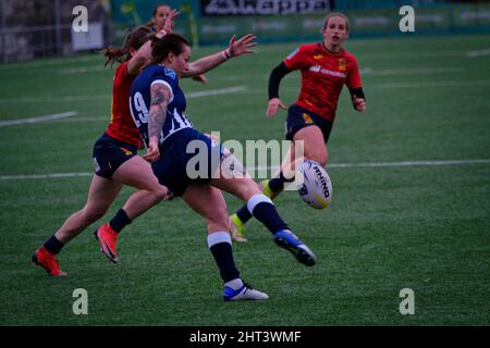 Alcobendas, Spanien. 26.. Februar 2022. Rugby Europe Women´s Championship 2022 - Spanien gegen Russland. Die Rugby Europe Championship ist der Top Level Rugby Europe Women Senior Wettbewerb. Las Terrazas Stadium, Alcobendas, Spanien. Kredit: EnriquePSans / Alamy Live Nachrichten Stockfoto