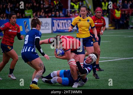 Alcobendas, Spanien. 26.. Februar 2022. Rugby Europe Women´s Championship 2022 - Spanien gegen Russland. Die Rugby Europe Championship ist der Top Level Rugby Europe Women Senior Wettbewerb. Schiedsrichterin Kathie RITCHIE (GB). Las Terrazas Stadium, Alcobendas, Spanien. Kredit: EnriquePSans / Alamy Live Nachrichten Stockfoto