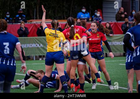 Alcobendas, Spanien. 26.. Februar 2022. Rugby Europe Women´s Championship 2022 - Spanien gegen Russland. Die Rugby Europe Championship ist der Top Level Rugby Europe Women Senior Wettbewerb. Schiedsrichterin Kathie RITCHIE (GB). Las Terrazas Stadium, Alcobendas, Spanien. Kredit: EnriquePSans / Alamy Live Nachrichten Stockfoto