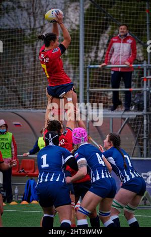 Alcobendas, Spanien. 26.. Februar 2022. Rugby Europe Women´s Championship 2022 - Spanien gegen Russland. Die Rugby Europe Championship ist der Top Level Rugby Europe Women Senior Wettbewerb. Las Terrazas Stadium, Alcobendas, Spanien. Kredit: EnriquePSans / Alamy Live Nachrichten Stockfoto