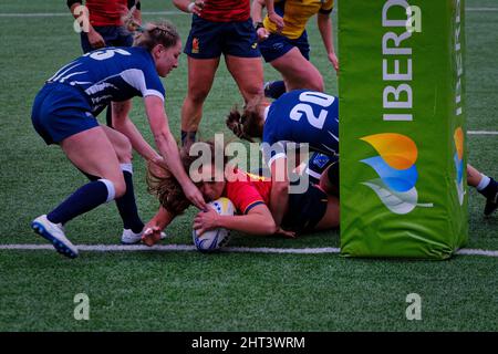 Alcobendas, Spanien. 26.. Februar 2022. Rugby Europe Women´s Championship 2022 - Spanien gegen Russland. Die Rugby Europe Championship ist der Top Level Rugby Europe Women Senior Wettbewerb. Nummer 19, Monica Castelo. Las Terrazas Stadium, Alcobendas, Spanien. Kredit: EnriquePSans / Alamy Live Nachrichten Stockfoto