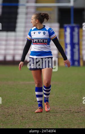 Darlington, England, 26. Februar 2022. Mackenzie Thomas spielt für DMP Durham Sharks gegen Harlekins Women in einem Premier 15s-Spiel in der Darlington Arena. Quelle: Colin Edwards Stockfoto