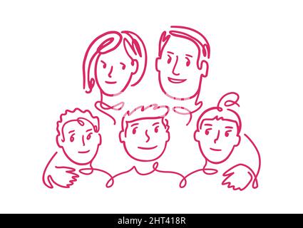 Große glückliche Familie. Kinder und Eltern skizzieren Doodle. Vektorgrafik Stock Vektor