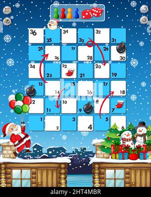 Schlange und Leitern Spiel Vorlage in Weihnachten Thema Illustration Stock Vektor