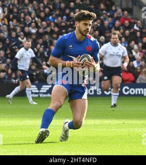 BT Murrayfield Edinburgh.Scotland.UK 26. Feb 22 Spiel zwischen Schottland und Frankreich mit Guinness Six Nations . Frankreichs Romain Ntamack Kredit: eric mccowat/Alamy Live News Stockfoto