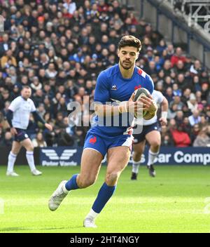 BT Murrayfield Edinburgh.Scotland.UK 26. Feb 22 Spiel zwischen Schottland und Frankreich mit Guinness Six Nations . Frankreichs Romain Ntamack Kredit: eric mccowat/Alamy Live News Stockfoto