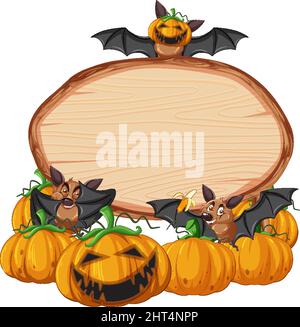 Fledermaus mit Holzschild Banner Illustration Stock Vektor