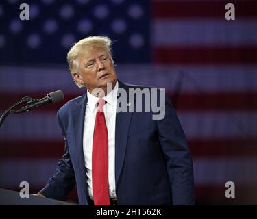 Orlando, Usa. 26.. Februar 2022. Präsident Donald Trump spricht am Samstag, den 26. Februar 2022, auf der Conservative Political Action Conference (CPAC22) in Orlando, Florida. Foto von Joe Marino/UPI Credit: UPI/Alamy Live News Stockfoto