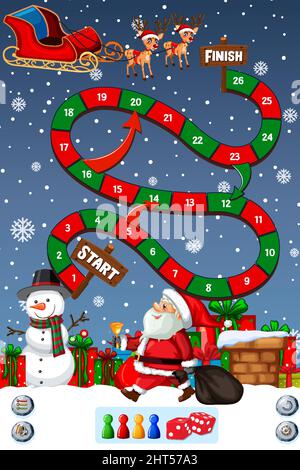 Schlange und Leitern Spiel Vorlage in Weihnachten Thema Illustration Stock Vektor