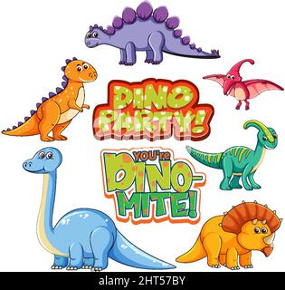 Set von niedlichen Dinosaurier Cartoon-Figuren Illustration Stock Vektor