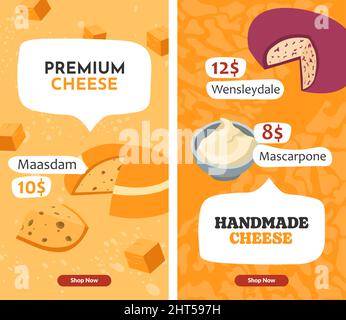 Website zu Premium-Käse, handgefertigten Milchprodukten Stock Vektor