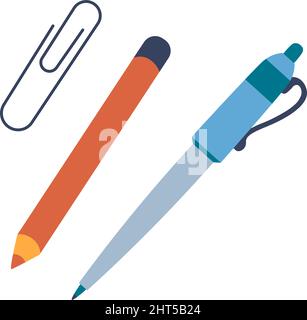 Stift und Bleistift, Büroklammer für Dokumente Vektor Stock Vektor
