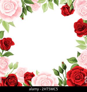 Retro-Postkarte mit schönen rosa und roten Rosen Knospen. Vektorgrafik Stock Vektor