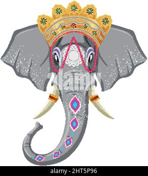 Elefantenhund mit Krone und Bodypints verziert Stock Vektor
