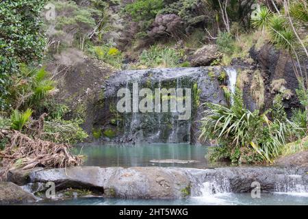 Der Blick auf die Wainamu oder Waitohi Wasserfälle, Neuseeland. Stockfoto