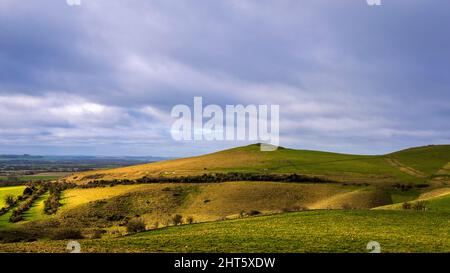 Blick über Pewsey Downs und Walkers Hill vom Knap Hill Wiltshire Südwesten Englands Stockfoto