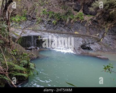 Der Blick auf die Wainamu Wasserfälle, Neuseeland. Stockfoto