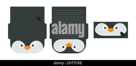 Nette schöne Pinguin Brief schreiben Schreibwaren Papier Laser schneiden Karte Vorlage. Tierdesign für Begrüßung, Einladung, Dankeskarten. Vektormaterial Stock Vektor