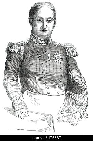 Jerome Napoleon Bonaparte, 1850. Der ehemalige König Jerome wurde gerade zur würde des Marschalls von Frankreich erhoben...Jerome Napoleon Bonaparte, der jüngste der Brüder Napoleons, wurde am 15.. November 1784...in 1803 in Ajacio auf der Insel Korsika geboren, [er] heiratete eine Miss Elizabeth Patterson, Die Tochter eines Kaufmanns in Baltimore. Als das junge Paar 1805 nach Europa kam, erhielt Napoleon die Braut nicht als Mitglied der kaiserlichen Familie; und endlich, nicht ohne Widerstand seitens des jungen Matrosen, wurde die Ehe aufgehoben, nachdem ein oder zwei Kinder gewesen waren Stockfoto