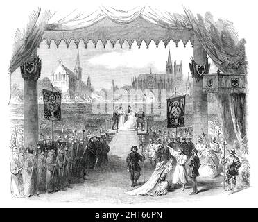 Szene der letzte aus "La Juive", an der Royal Italienischen Oper, [London], 1850. '...der große Platz, gefüllt mit der riesigen Bevölkerung, und die Stadt in der Ferne, wo der Jude und die Jüdin zur Hinrichtung geführt werden...das schreckliche Bild der religiösen Verfolgung im Mittelalter wird wunderbar sowohl von Dichter [Eug&#XE8;ne Scribe] als auch vom Komponisten [Fromental Hal&#xe9;vy]'...die flehenden Töne von Rachele, Gespielt von Viardot '...in, die sie um Gnade für ihren Geliebten bittet, waren exquisit schön... aber der Triumph ihres histrionischen Genies ist im marsch zum Ort der Hinrichtung. Wenn Rac Stockfoto