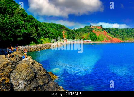 Ein Blick auf den schönen Strand von Oddicombe in South Deven Stockfoto