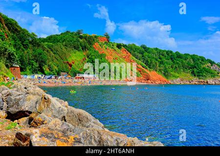Blick auf den felsigen Strand zwischen Babbacombe und Oddicombe Stockfoto