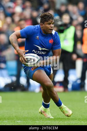 Edinburgh, Schottland, Großbritannien. 26.. Februar 2022: Guinness Six Nations. FranceÕs Jonathan Danty während der Scotland / France International im BT Murrayfield Stadium. Edinburgh. Schottland, Großbritannien. Quelle: Ian Rutherford Alamy Live News. Stockfoto