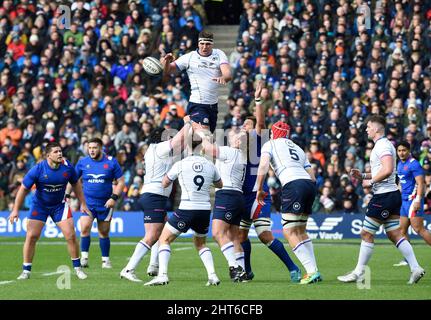 Edinburgh, Schottland, Großbritannien. 26.. Februar 2022: Guinness Six Nations. ScotlandÕs Sam Skinner während der Scotland / France International im BT Murrayfield Stadium. Edinburgh. Schottland, Großbritannien. Quelle: Ian Rutherford Alamy Live News. Stockfoto