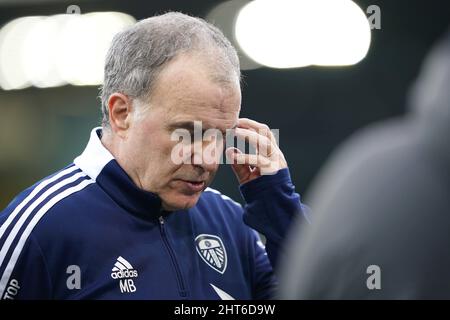 Aktenfoto vom 26-02-2022 von Marcelo Bielsa, Managerin von Leeds United. Leeds haben sich von Cheftrainer Marcelo Bielsa getrennt, wie der Premier League-Club mitteilte. Ausgabedatum: Sonntag, 27. Februar 2022. Stockfoto