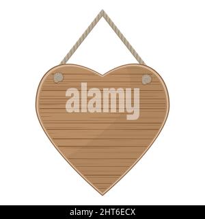 Holztafel in Herzform. Leere hölzerne Plakatwand, Farbvektordarstellung. Stock Vektor