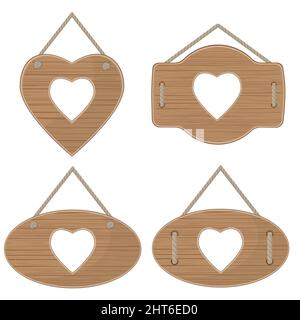 Eine Reihe von Holzschildern. Leere Plakatwände aus Holz, Farbvektordarstellung. Stock Vektor