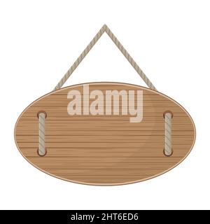 Holztafel in Form eines Ovals. Leere hölzerne Plakatwand, Farbvektordarstellung. Stock Vektor