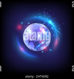Sicherheit und Datenschutz. Leuchtende Kugel aus Sechseck und Globus. Hoher Computerschutz. Technologie-Ingenieur für Antivirus und kriminelle. Schutz und Immun Stock Vektor