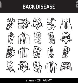 Symbole für die Linie „Rückenerkrankungen“ gesetzt. Isoliertes Vektorelement. Skizzieren Sie Piktogramme für Webseite, mobile App, Werbung. Bearbeitbare Kontur. Stock Vektor