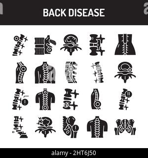 Symbole für die Linie „Rückenerkrankungen“ gesetzt. Isoliertes Vektorelement. Skizzieren Sie Piktogramme für Webseite, mobile App, Werbung. Bearbeitbare Kontur. Stock Vektor