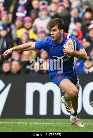 Edinburgh, Schottland, 26.. Februar 2022. Damian Penaud aus Frankreich beim Guinness 6 Nations-Spiel im Murrayfield Stadium, Edinburgh. Bildnachweis sollte lauten: Neil Hanna / Sportimage Kredit: Sportimage/Alamy Live News Stockfoto